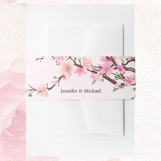Cherry Blossom Wedding Add Names Pink White Invitation Belly Band (Creator Uploaded)