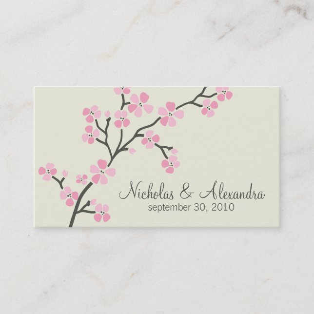 Cherry Blossom Wedding Business Card (pink) (Front)