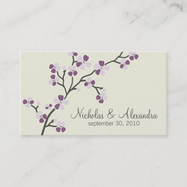 Cherry Blossom Wedding Business Card (plum) (Front)