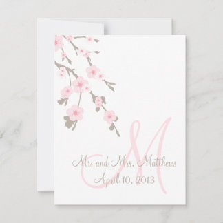 Cherry Blossom Wedding Dinner Menu Cards Front