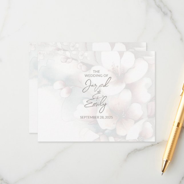 Cherry Blossom Wedding Enclosure Card with QR Code (Front/Back In Situ)