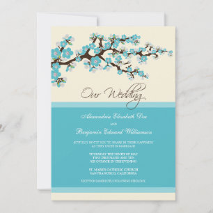 Cherry Blossom Wedding Invitation (aqua)