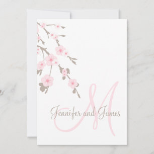 Cherry Blossom Wedding Invitation Monogram Back
