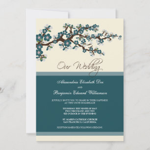 Cherry Blossom Wedding Invitation (teal)