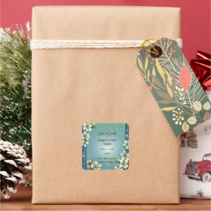 Cherry Blossom Wedding Invitation with Soft Green Square Sticker