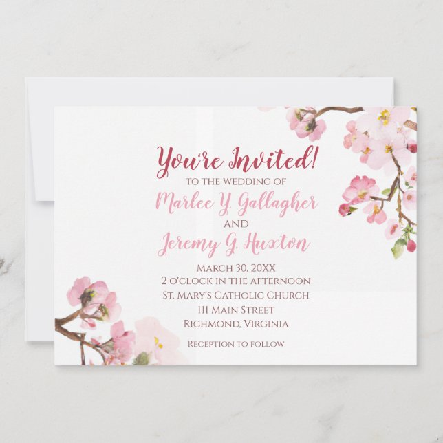 Cherry Blossom Wedding Invitations Custom (Front)