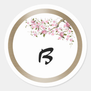 Cherry Blossom Wedding Monogram Sticker