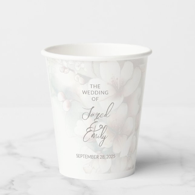 Cherry Blossom Wedding Paper Cups (Front)