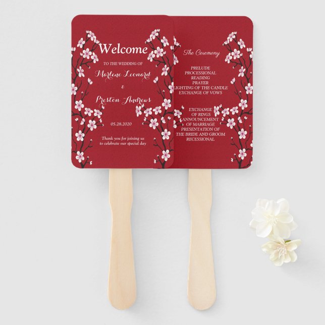 Cherry Blossom  Wedding Program Hand Fan (Front and Back)