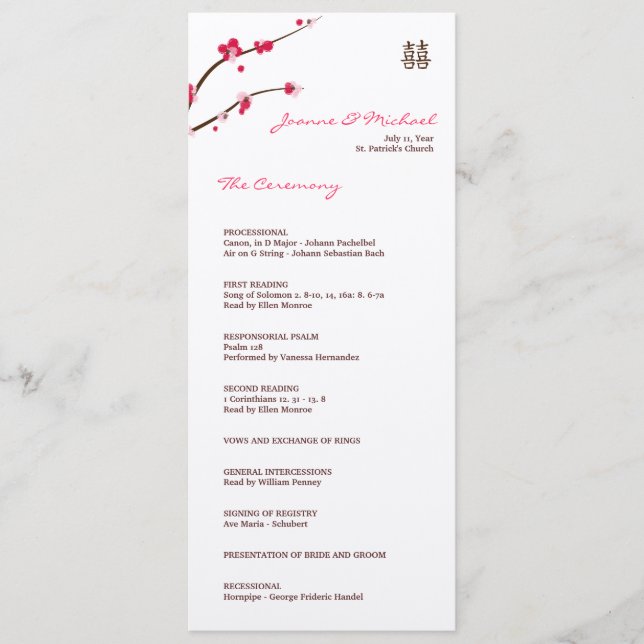 Cherry blossom wedding program matte (Front)