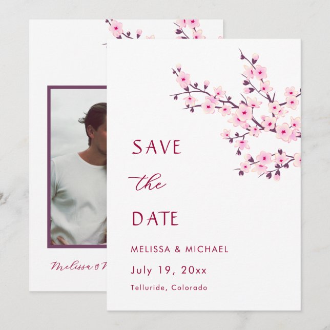 Cherry Blossom Wedding Save The Date (Front/Back)