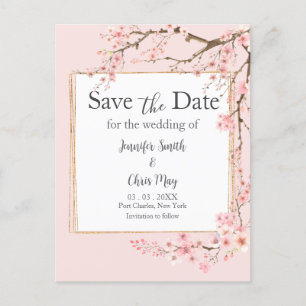 Cherry Blossom Wedding Save the Date Postcard