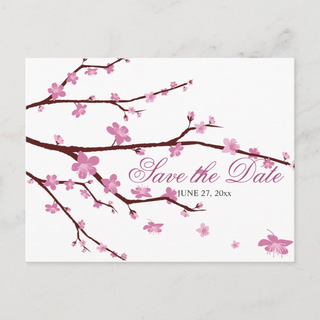 Cherry Blossom Wedding Save The Date Postcards (Front)