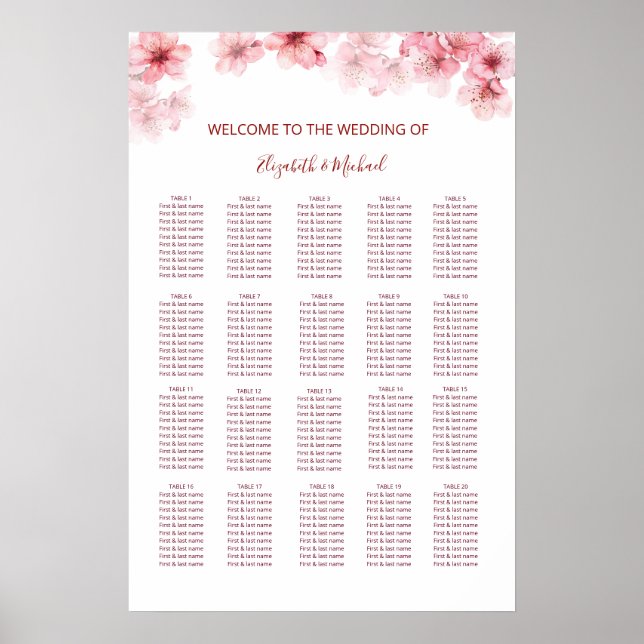 Cherry Blossom Wedding Seating Chart (Front)