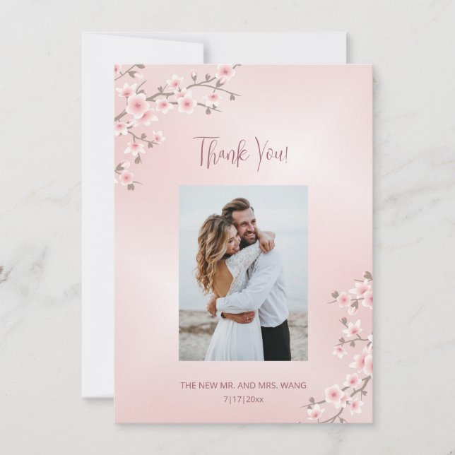 Cherry Blossom Wedding Thank You Card (Front)