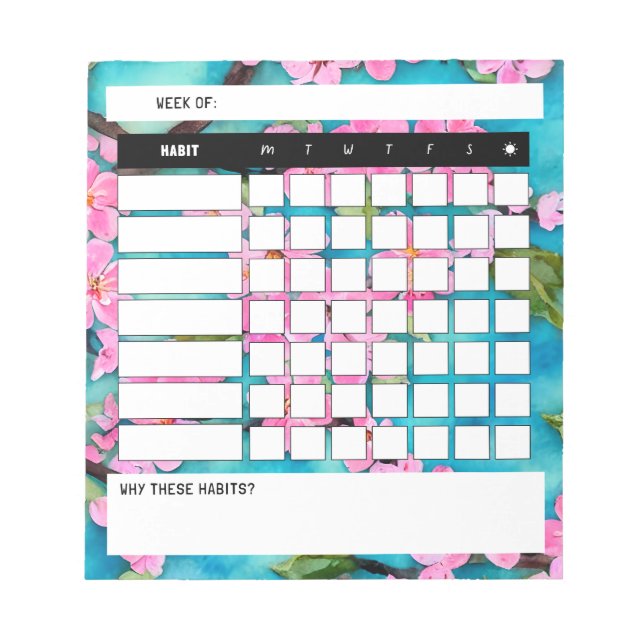 Cherry Blossom Weekly Habit Tracker Notepad (Front)