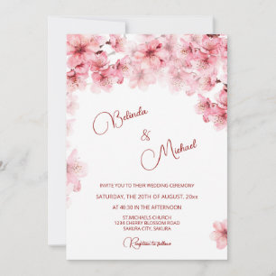 Cherry Blossom White Wedding Invitation