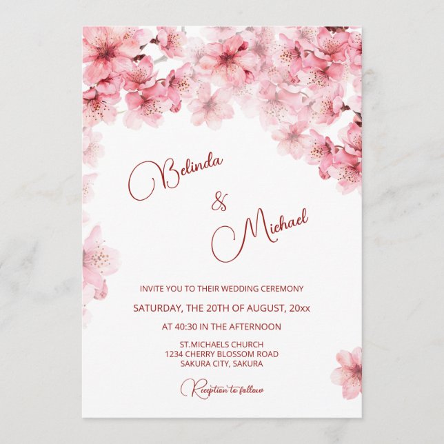  Cherry Blossom White  Wedding Invitation (Front)