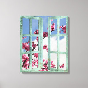 Cherry Blossom Window Scene Canvas Print