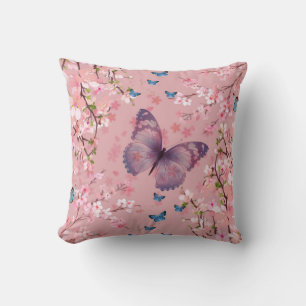 cherry blossom with butterflies throw pillow