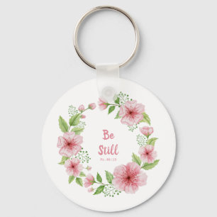  Cherry Blossom Wreath "Be Still" Scriptural  Keychain