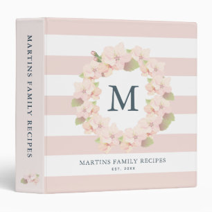 Cherry Blossom Wreath Monogram Family Recipe Binder