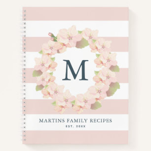 Cherry Blossom Wreath Monogram Family Recipe Notebook