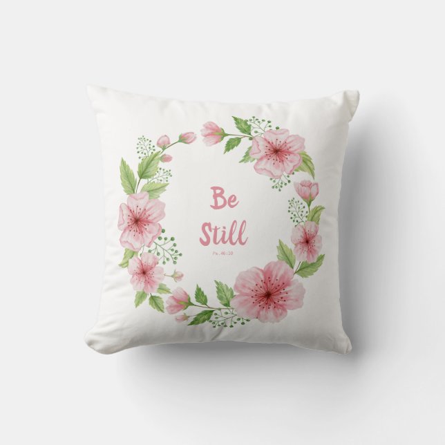  Cherry Blossom Wreath Scriptural Throw Pillow (Front)