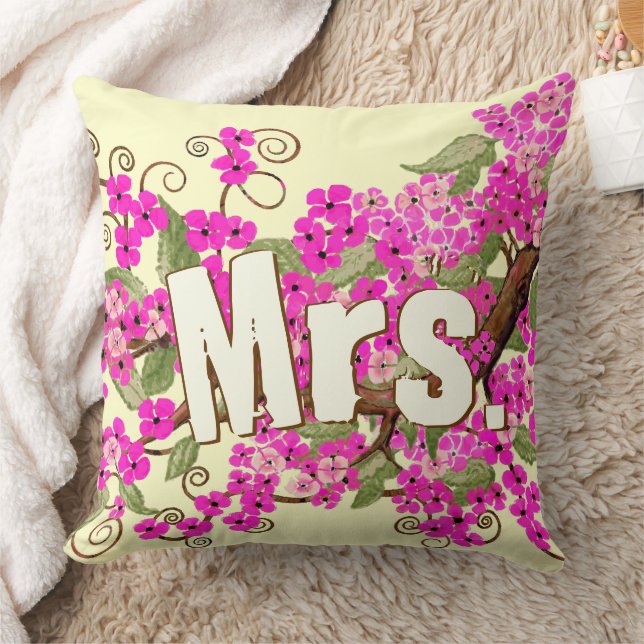 Cherry Blossom Yellow Pink Mrs. Bride's Pillow (Blanket)