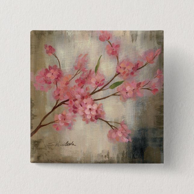 Cherry Blossoms 2 Inch Square Button (Front)