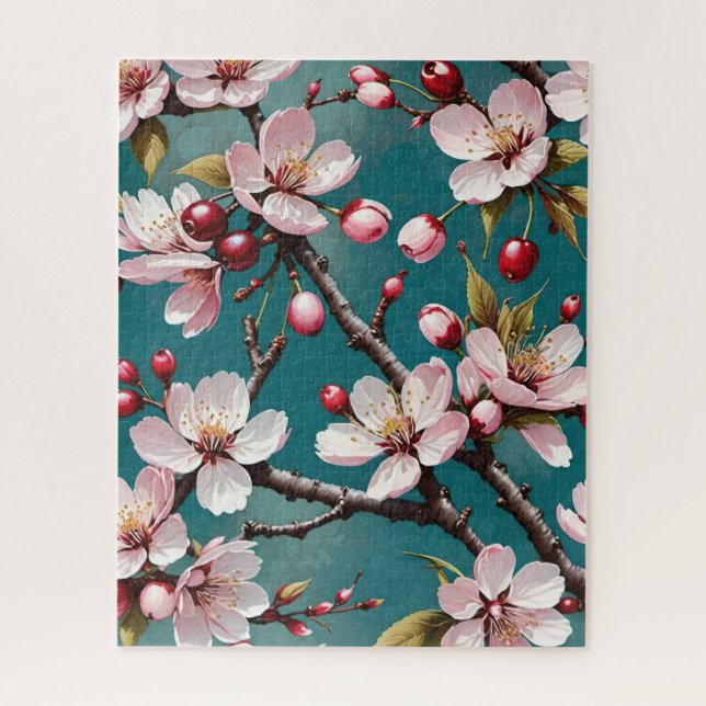 Cherry Blossoms Against a Moody Sky Background Jigsaw Puzzle (Vertical)