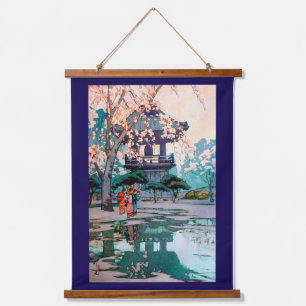 Cherry Blossoms and Belfry, Hiroshi Yoshida Hanging Tapestry