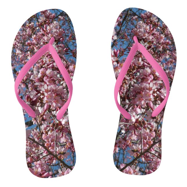 Cherry Blossoms and Blue Sky Spring Floral Flip Flops (Footbed)