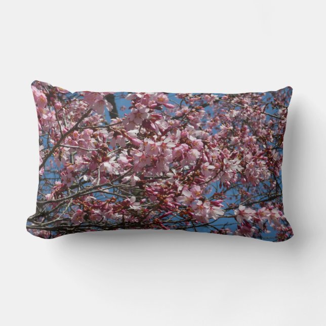 Cherry Blossoms and Blue Sky Spring Floral Lumbar Pillow (Front)
