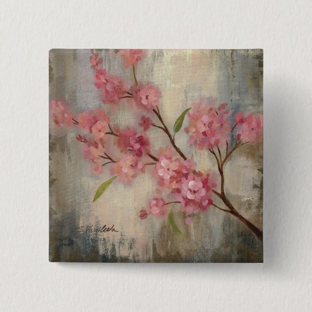 Cherry Blossoms and Branch 2 Inch Square Button (Front)