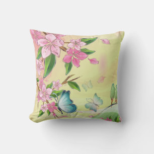 Cherry Blossoms and Butterflies American MoJo Throw Pillow
