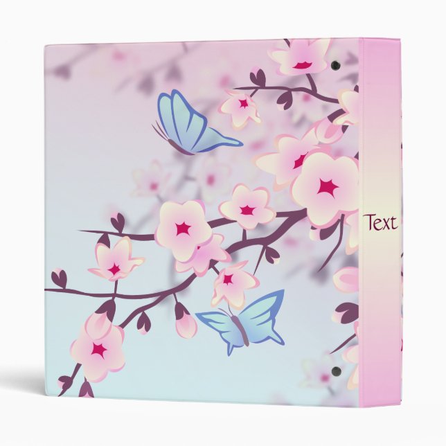Cherry Blossoms and Butterflies Personalize Binder (Back/Spine)