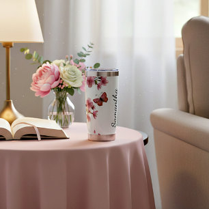 Cherry blossoms and butterflies personalized insulated tumbler