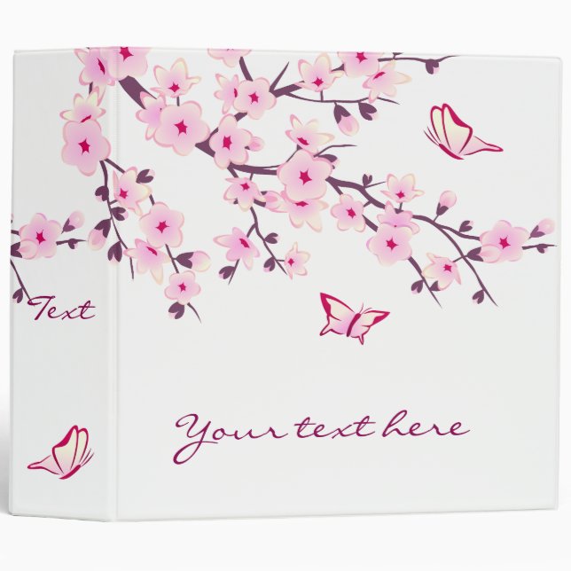 Cherry Blossoms and Butterflies Pink Binder (Front/Spine)