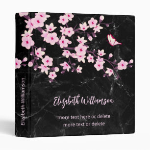 Cherry Blossoms and Butterflies Pink Black Binder