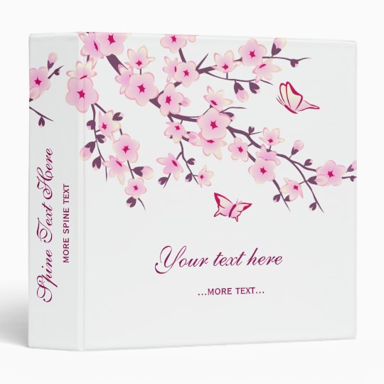 Cherry Blossoms and Butterflies Pink White 3 Ring Binder