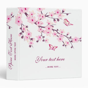 Cherry Blossoms and Butterflies Pink White Custom Binder