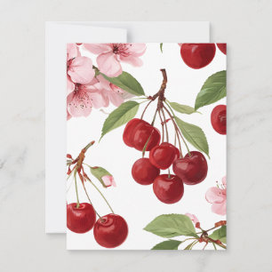 Cherry Blossoms and Cherries Holiday Card