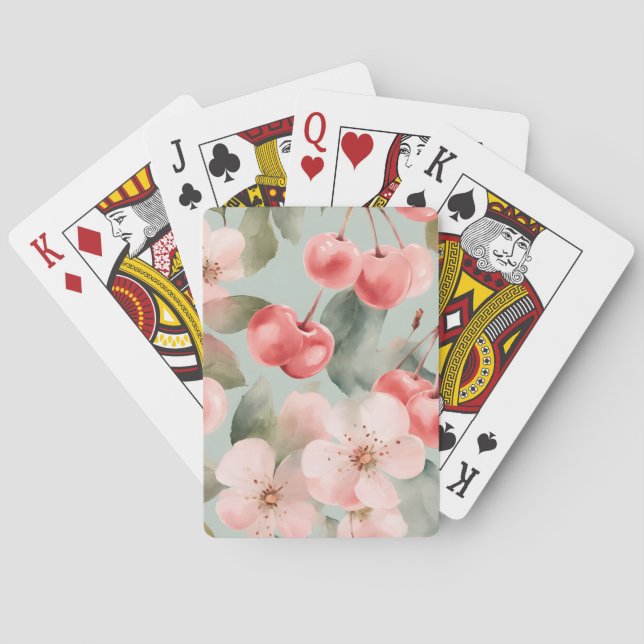 Cherry Blossoms and cherries Spring Art  Playing Cards (Back)