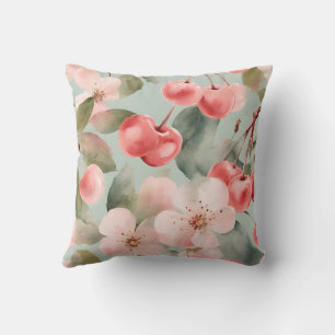 Cherry Blossoms and cherries Spring Art Throw Pillow