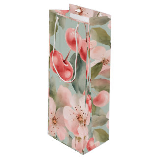 Cherry Blossoms and cherries Spring Art Wine Gift Bag