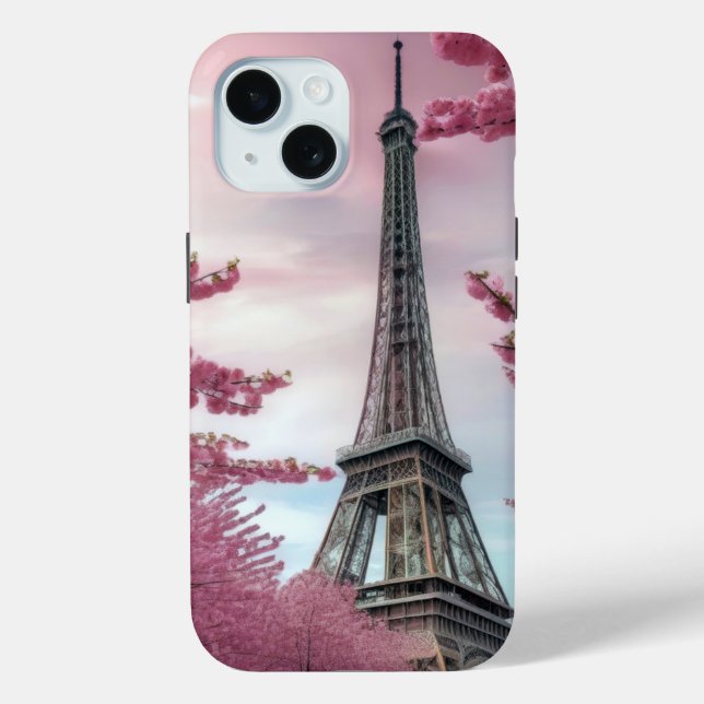 Cherry Blossoms and Eiffel Towel Case-Mate iPhone Case (Back)
