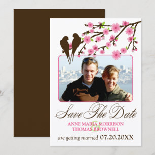 Cherry Blossoms and Love Birds Photo Save The Date Invitation