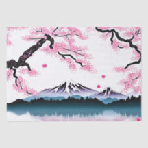 Cherry Blossoms And Mountains Decoupage