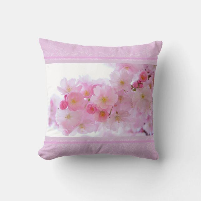 Cherry Blossoms and Paisley Throw Pillow (Front)